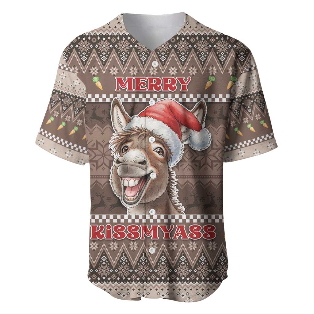 Donkey Christmas Baseball Jersey Merry Kiss My Ass - Wonder Print Shop