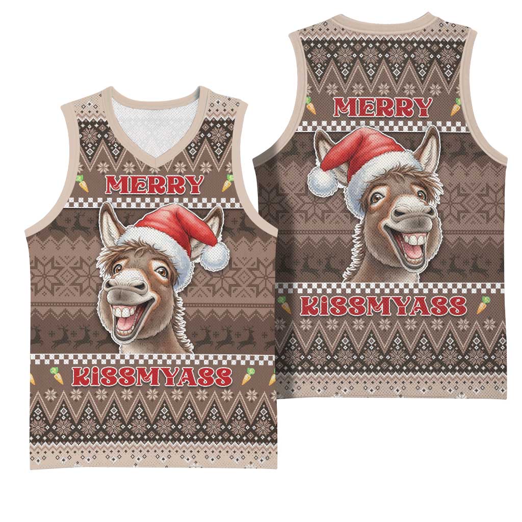 Donkey Christmas Basketball Jersey Merry Kiss My Ass - Wonder Print Shop