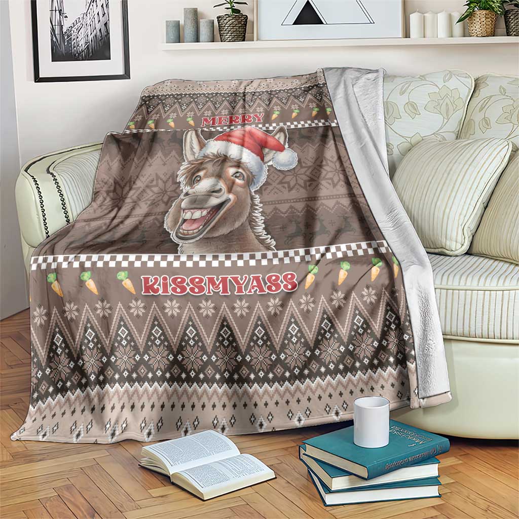 Donkey Christmas Blanket Merry Kiss My Ass - Wonder Print Shop