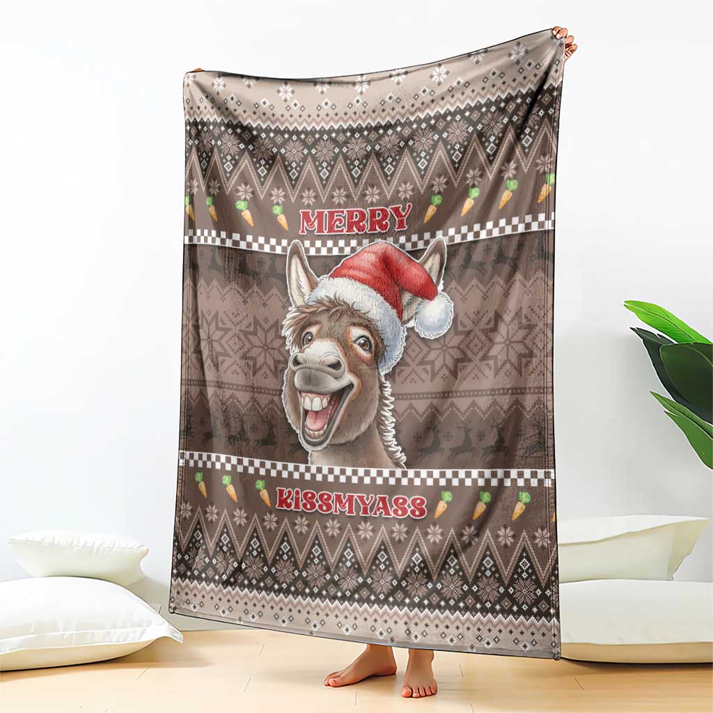Donkey Christmas Blanket Merry Kiss My Ass - Wonder Print Shop