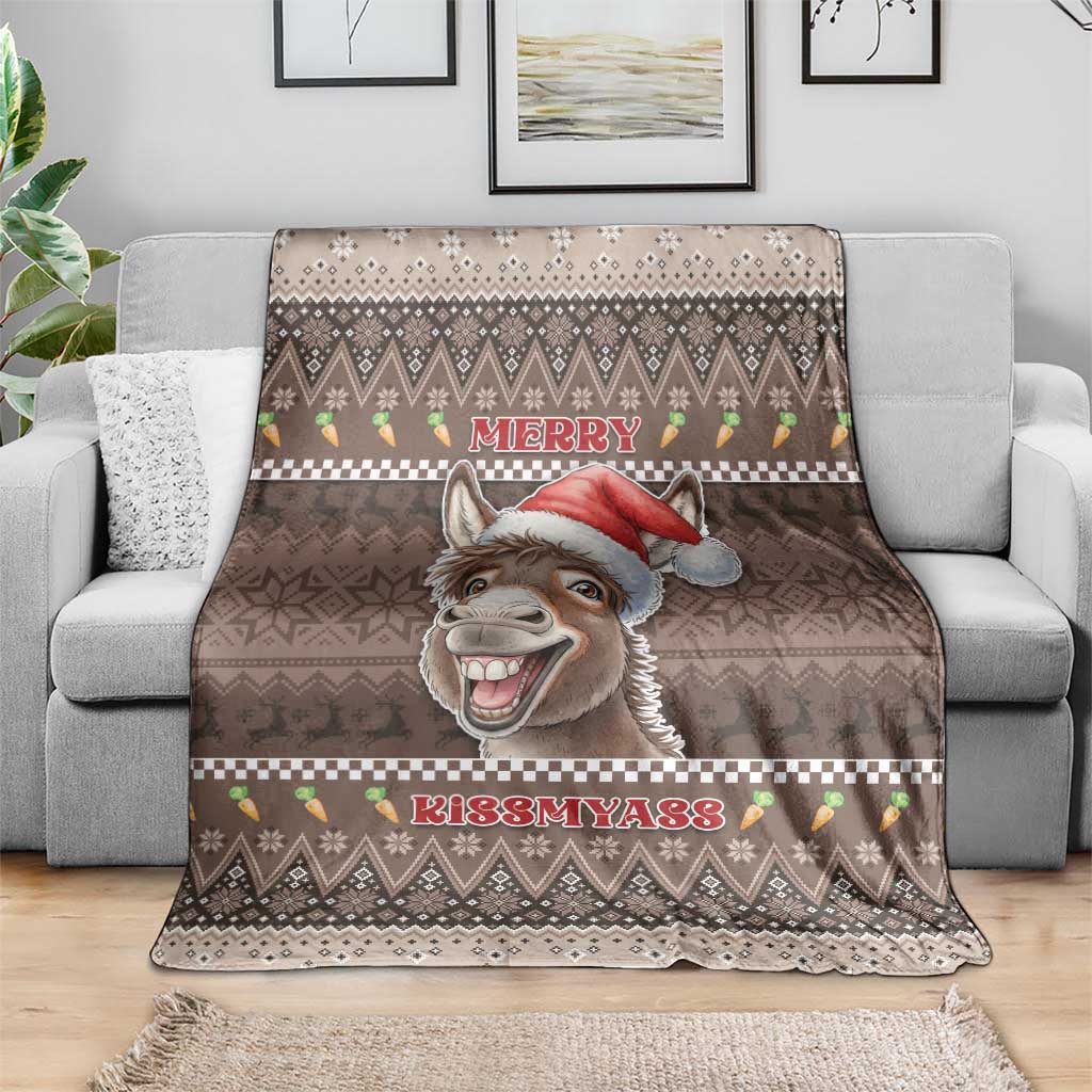 Donkey Christmas Blanket Merry Kiss My Ass - Wonder Print Shop