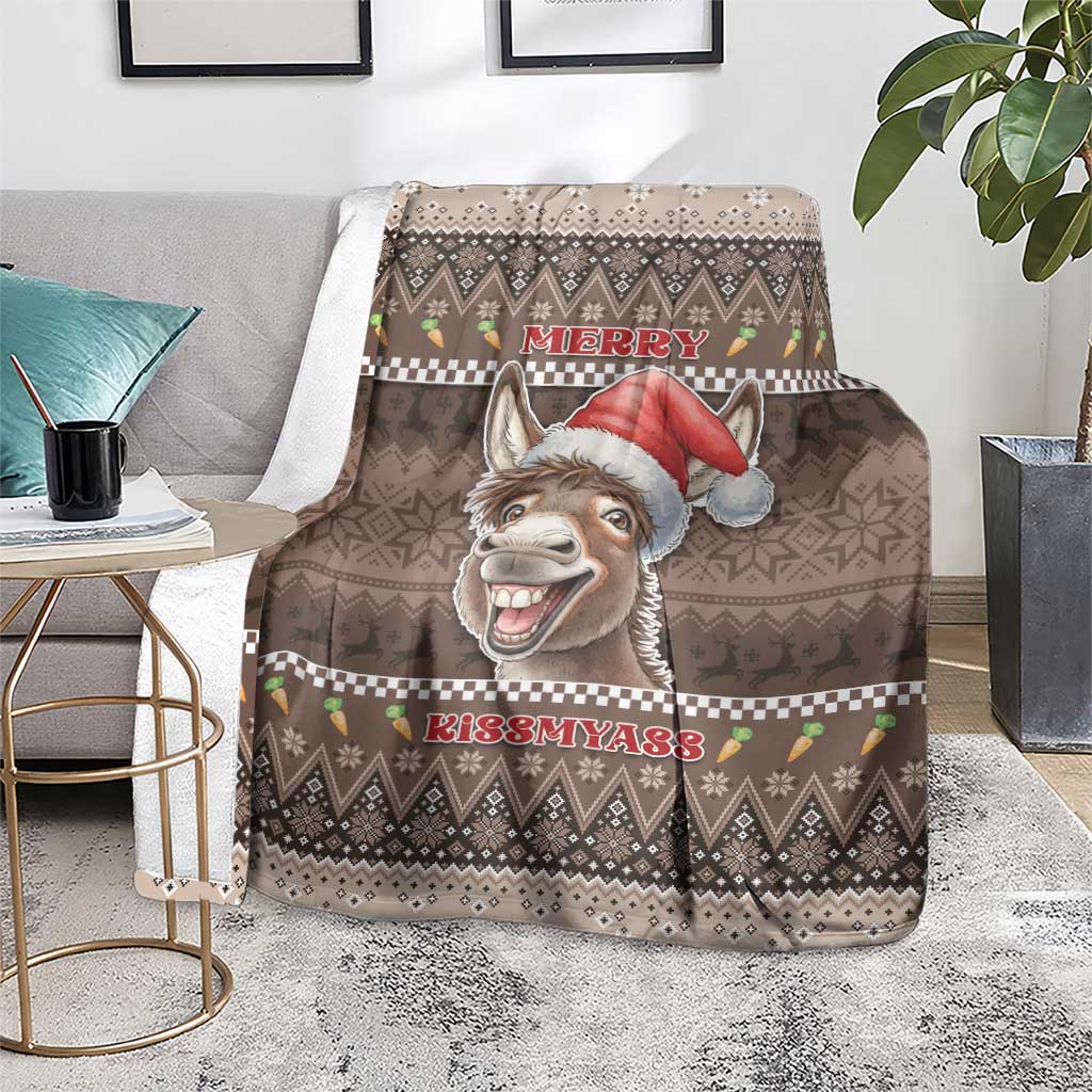 Donkey Christmas Blanket Merry Kiss My Ass - Wonder Print Shop
