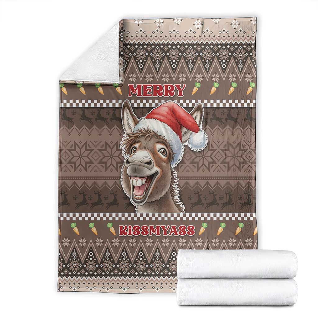 Donkey Christmas Blanket Merry Kiss My Ass - Wonder Print Shop