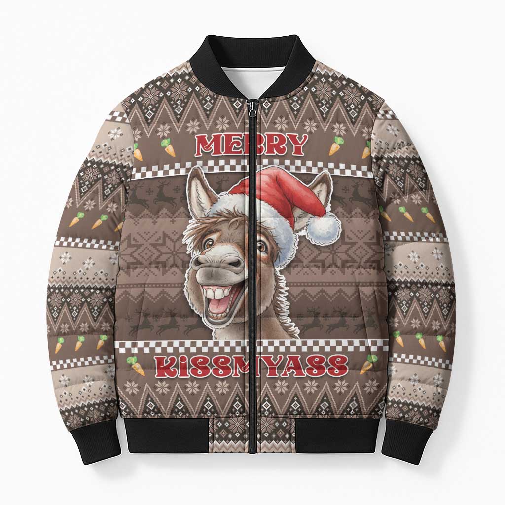 Donkey Christmas Bomber Puffer Jacket Merry Kiss My Ass - Wonder Print Shop