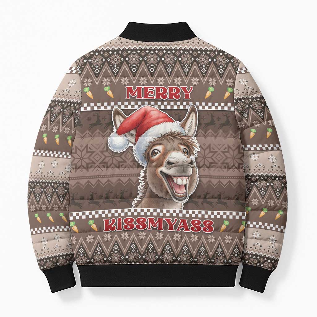 Donkey Christmas Bomber Puffer Jacket Merry Kiss My Ass - Wonder Print Shop