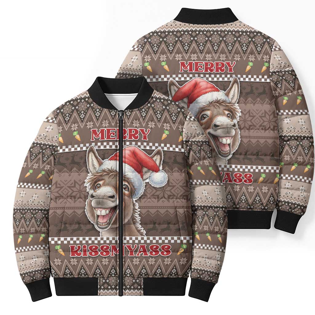 Donkey Christmas Bomber Puffer Jacket Merry Kiss My Ass - Wonder Print Shop