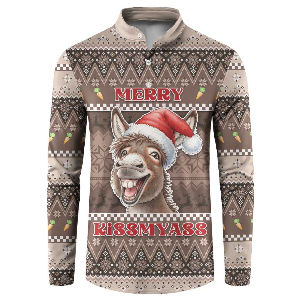 Donkey Christmas Button Sweatshirt Merry Kiss My Ass - Wonder Print Shop