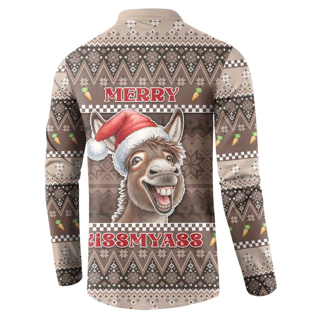 Donkey Christmas Button Sweatshirt Merry Kiss My Ass - Wonder Print Shop