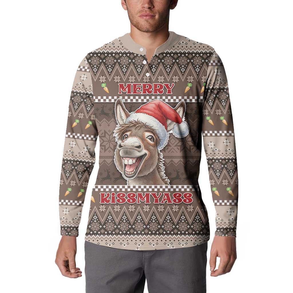 Donkey Christmas Button Sweatshirt Merry Kiss My Ass - Wonder Print Shop