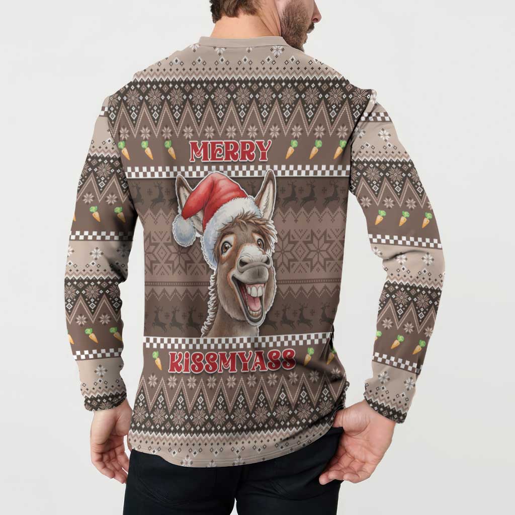 Donkey Christmas Button Sweatshirt Merry Kiss My Ass - Wonder Print Shop