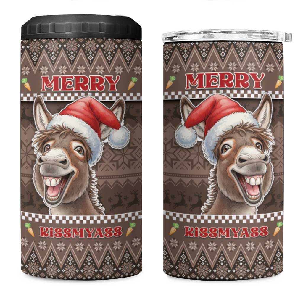 Donkey Christmas 4 in 1 Can Cooler Tumbler Merry Kiss My Ass - Wonder Print Shop