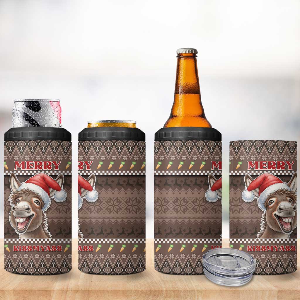 Donkey Christmas 4 in 1 Can Cooler Tumbler Merry Kiss My Ass - Wonder Print Shop