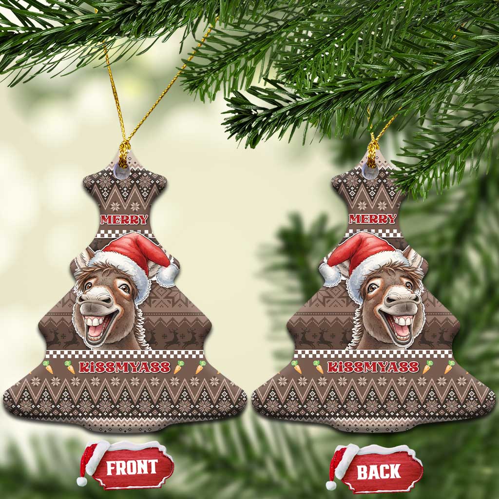 Donkey Christmas Ceramic Ornament Merry Kiss My Ass - Wonder Print Shop