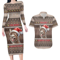 Donkey Christmas Couples Matching Long Sleeve Bodycon Dress and Hawaiian Shirt Merry Kiss My Ass - Wonder Print Shop