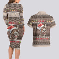 Donkey Christmas Couples Matching Long Sleeve Bodycon Dress and Hawaiian Shirt Merry Kiss My Ass - Wonder Print Shop
