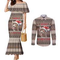 Donkey Christmas Couples Matching Mermaid Dress and Long Sleeve Button Shirt Merry Kiss My Ass - Wonder Print Shop