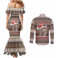 Donkey Christmas Couples Matching Mermaid Dress and Long Sleeve Button Shirt Merry Kiss My Ass - Wonder Print Shop