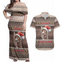 Donkey Christmas Couples Matching Off Shoulder Maxi Dress and Hawaiian Shirt Merry Kiss My Ass - Wonder Print Shop
