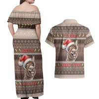 Donkey Christmas Couples Matching Off Shoulder Maxi Dress and Hawaiian Shirt Merry Kiss My Ass - Wonder Print Shop