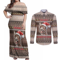 Donkey Christmas Couples Matching Off Shoulder Maxi Dress and Long Sleeve Button Shirt Merry Kiss My Ass - Wonder Print Shop