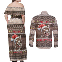 Donkey Christmas Couples Matching Off Shoulder Maxi Dress and Long Sleeve Button Shirt Merry Kiss My Ass - Wonder Print Shop