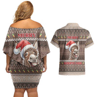 Donkey Christmas Couples Matching Off Shoulder Short Dress and Hawaiian Shirt Merry Kiss My Ass - Wonder Print Shop