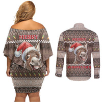 Donkey Christmas Couples Matching Off Shoulder Short Dress and Long Sleeve Button Shirt Merry Kiss My Ass - Wonder Print Shop
