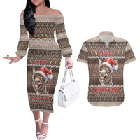 Donkey Christmas Couples Matching Off The Shoulder Long Sleeve Dress and Hawaiian Shirt Merry Kiss My Ass - Wonder Print Shop