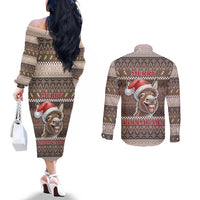 Donkey Christmas Couples Matching Off The Shoulder Long Sleeve Dress and Long Sleeve Button Shirt Merry Kiss My Ass - Wonder Print Shop