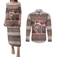 Donkey Christmas Couples Matching Puletasi and Long Sleeve Button Shirt Merry Kiss My Ass - Wonder Print Shop