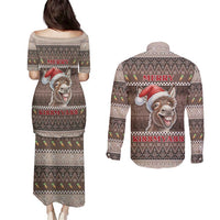 Donkey Christmas Couples Matching Puletasi and Long Sleeve Button Shirt Merry Kiss My Ass - Wonder Print Shop