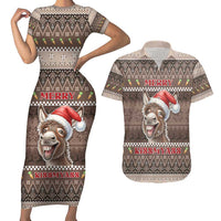 Donkey Christmas Couples Matching Short Sleeve Bodycon Dress and Hawaiian Shirt Merry Kiss My Ass - Wonder Print Shop