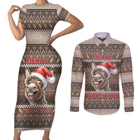 Donkey Christmas Couples Matching Short Sleeve Bodycon Dress and Long Sleeve Button Shirt Merry Kiss My Ass - Wonder Print Shop