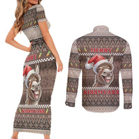 Donkey Christmas Couples Matching Short Sleeve Bodycon Dress and Long Sleeve Button Shirt Merry Kiss My Ass - Wonder Print Shop