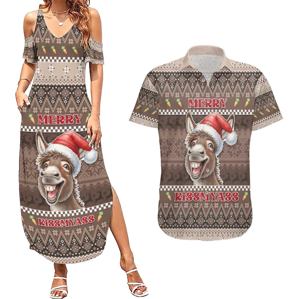 Donkey Christmas Couples Matching Summer Maxi Dress and Hawaiian Shirt Merry Kiss My Ass - Wonder Print Shop
