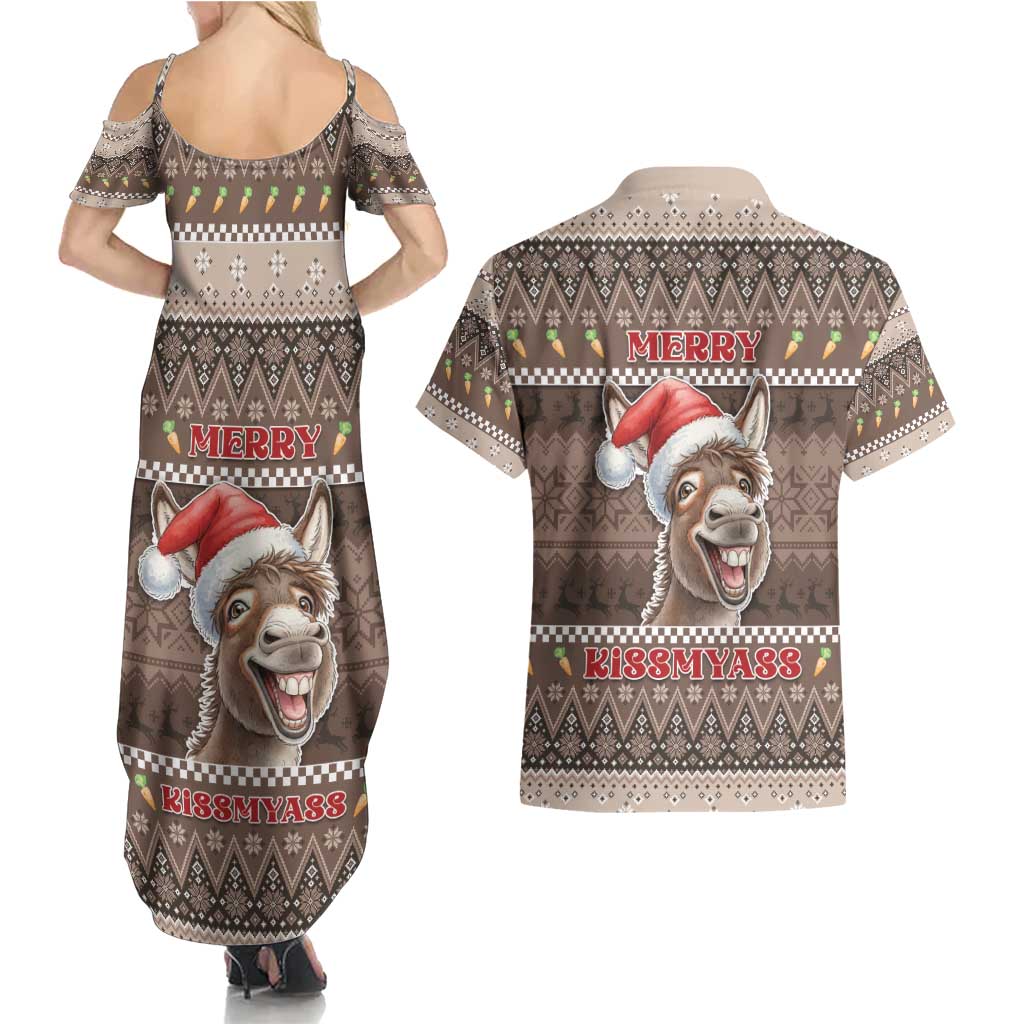 Donkey Christmas Couples Matching Summer Maxi Dress and Hawaiian Shirt Merry Kiss My Ass - Wonder Print Shop