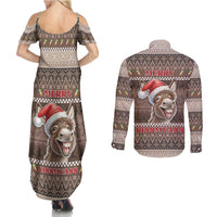 Donkey Christmas Couples Matching Summer Maxi Dress and Long Sleeve Button Shirt Merry Kiss My Ass - Wonder Print Shop