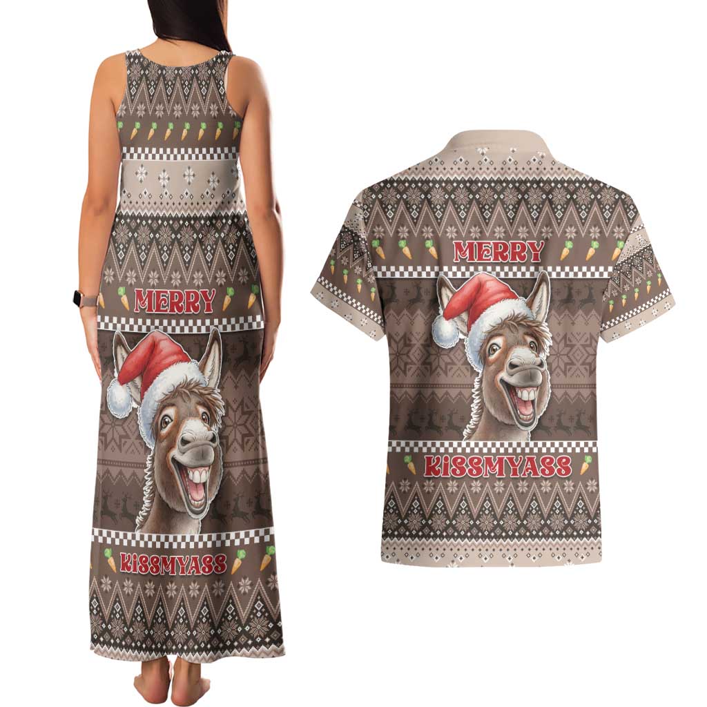 Donkey Christmas Couples Matching Tank Maxi Dress and Hawaiian Shirt Merry Kiss My Ass - Wonder Print Shop