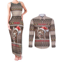 Donkey Christmas Couples Matching Tank Maxi Dress and Long Sleeve Button Shirt Merry Kiss My Ass - Wonder Print Shop