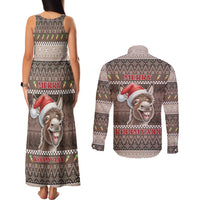 Donkey Christmas Couples Matching Tank Maxi Dress and Long Sleeve Button Shirt Merry Kiss My Ass - Wonder Print Shop