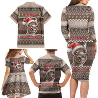 Donkey Christmas Family Matching Long Sleeve Bodycon Dress and Hawaiian Shirt Merry Kiss My Ass - Wonder Print Shop