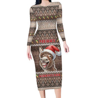 Donkey Christmas Family Matching Long Sleeve Bodycon Dress and Hawaiian Shirt Merry Kiss My Ass - Wonder Print Shop