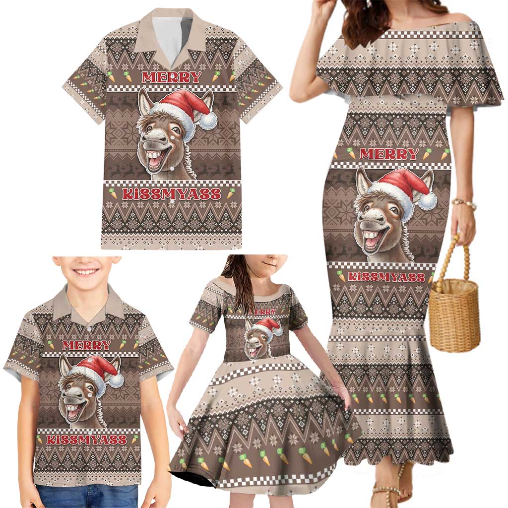 Donkey Christmas Family Matching Mermaid Dress and Hawaiian Shirt Merry Kiss My Ass - Wonder Print Shop