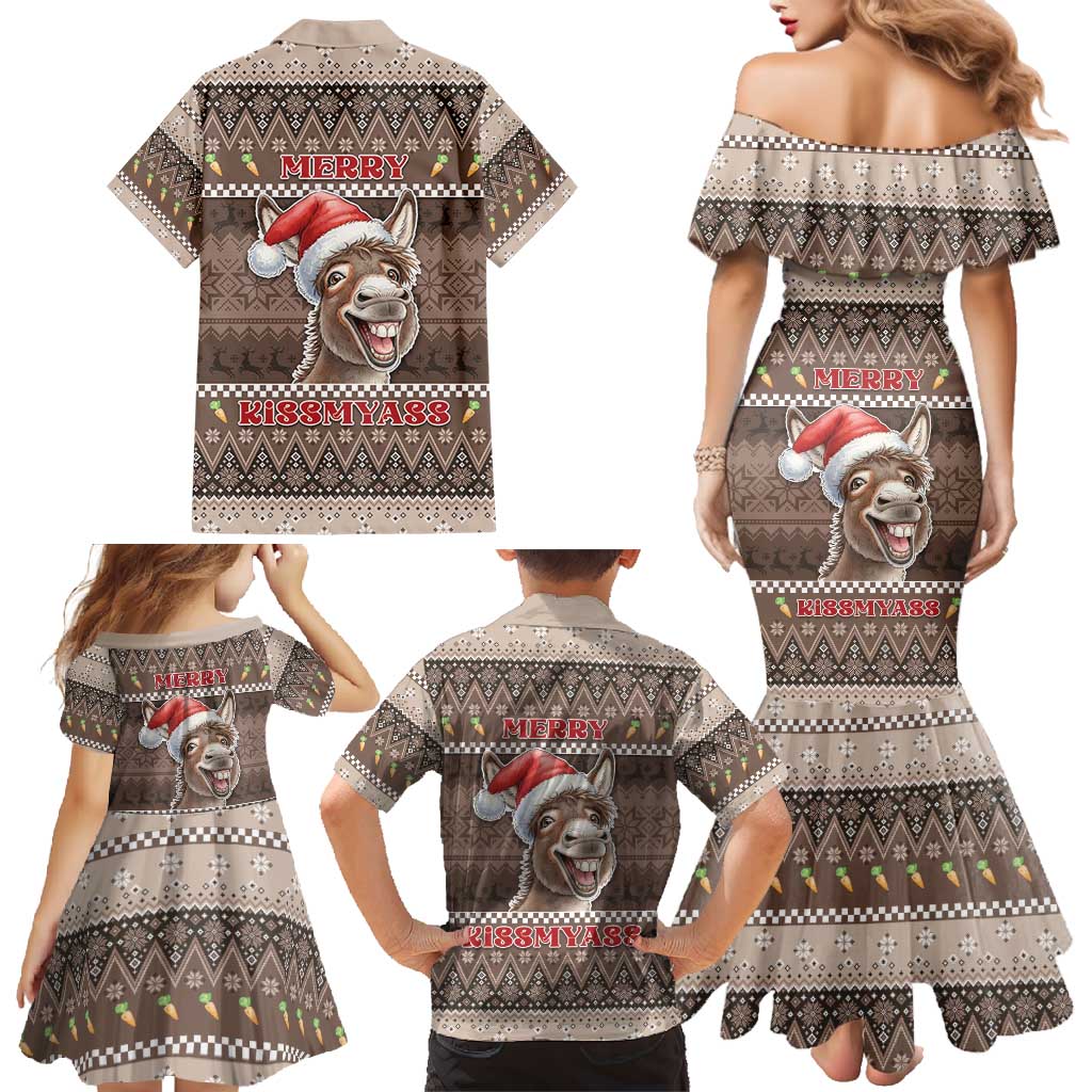 Donkey Christmas Family Matching Mermaid Dress and Hawaiian Shirt Merry Kiss My Ass - Wonder Print Shop
