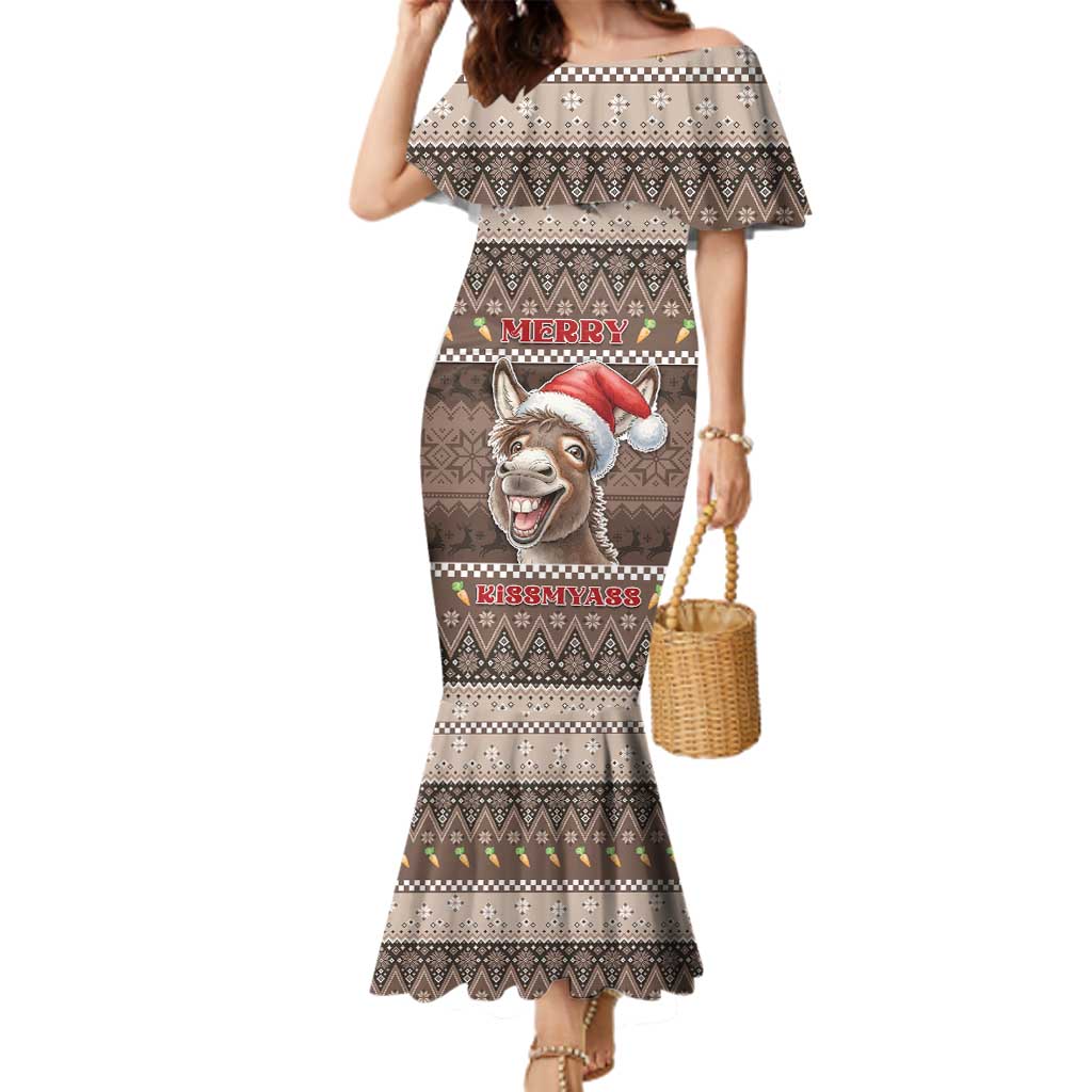 Donkey Christmas Family Matching Mermaid Dress and Hawaiian Shirt Merry Kiss My Ass - Wonder Print Shop