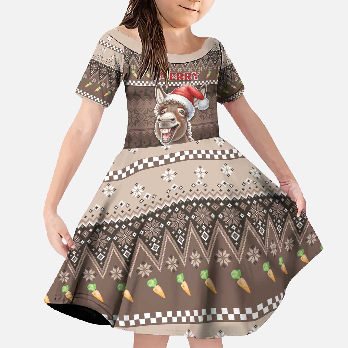 Donkey Christmas Family Matching Off The Shoulder Long Sleeve Dress and Hawaiian Shirt Merry Kiss My Ass - Wonder Print Shop