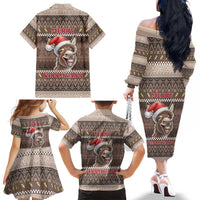 Donkey Christmas Family Matching Off The Shoulder Long Sleeve Dress and Hawaiian Shirt Merry Kiss My Ass - Wonder Print Shop
