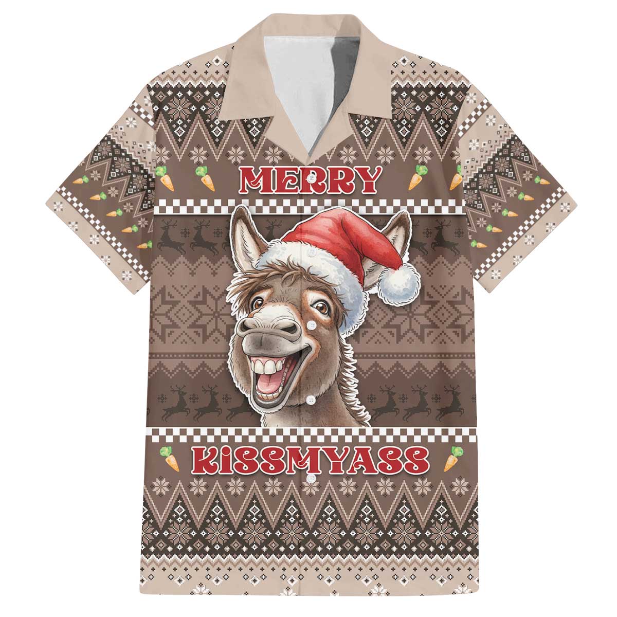 Donkey Christmas Family Matching Off The Shoulder Long Sleeve Dress and Hawaiian Shirt Merry Kiss My Ass - Wonder Print Shop