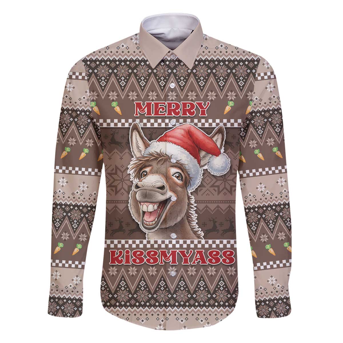 Donkey Christmas Family Matching Off The Shoulder Long Sleeve Dress and Hawaiian Shirt Merry Kiss My Ass - Wonder Print Shop