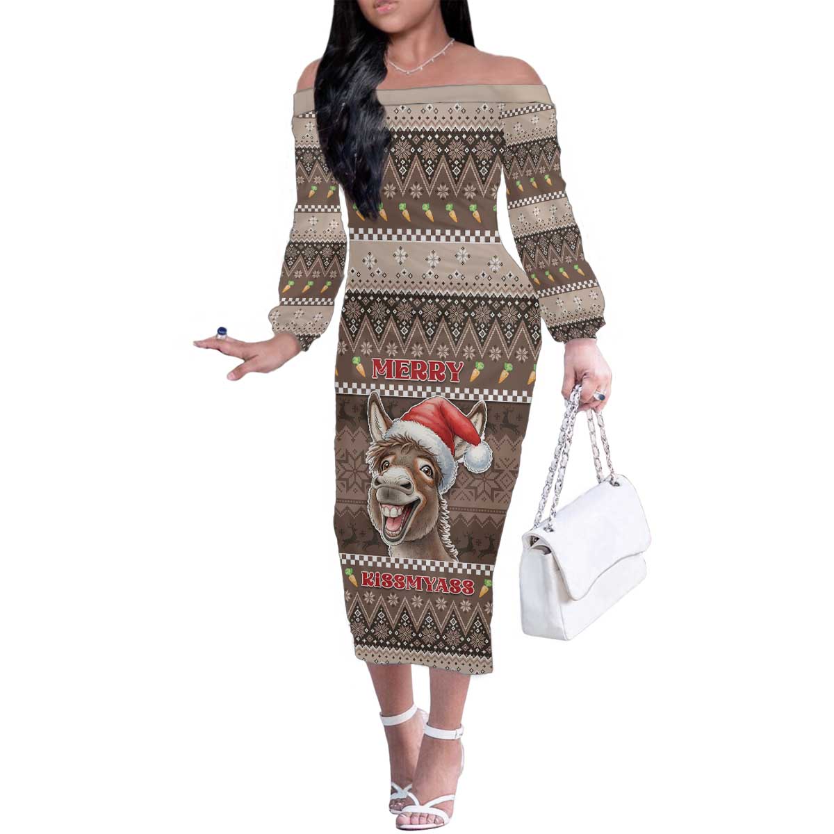 Donkey Christmas Family Matching Off The Shoulder Long Sleeve Dress and Hawaiian Shirt Merry Kiss My Ass - Wonder Print Shop